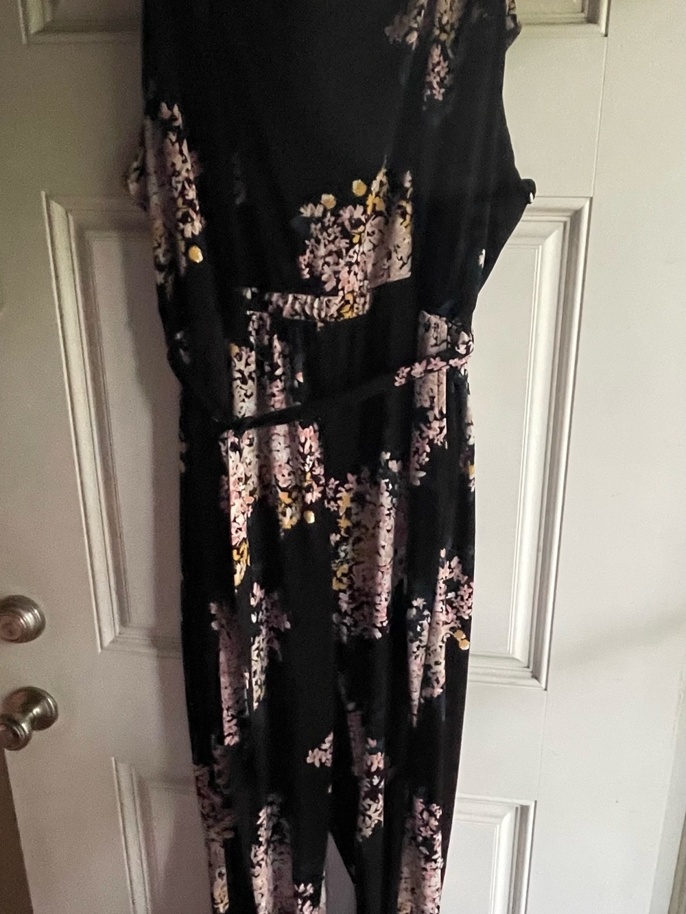 Maurices Black Floral Jumpsuit with Pink & Yellow Accents